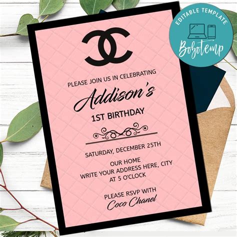 chanel inspired party invitations|Chanel invitation template.